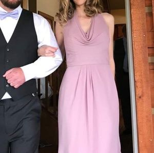 David's Bridal long chiffon dress with front cowl